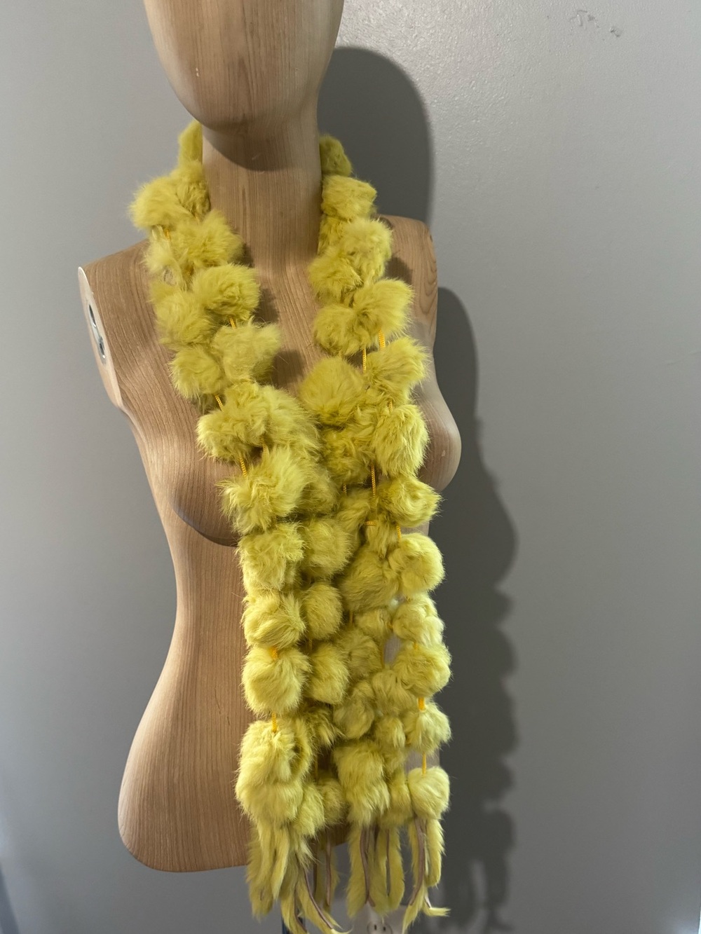 Yellow Pom Pom Faux Fur Scarf - Women Accessories